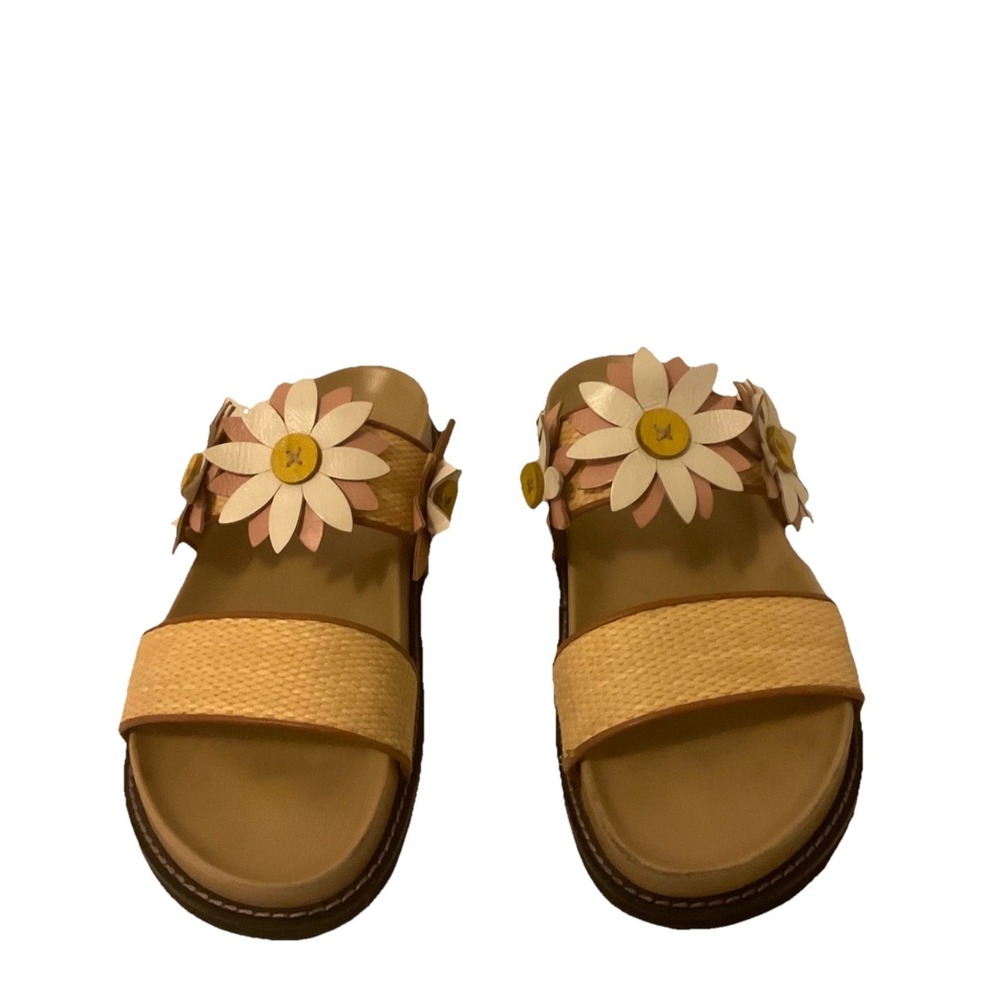 Fabrizio Viti Daisy Leather Applique Boho Chic Rafia Woven Strap Sandals 38 US 8 - Picture 3 of 13